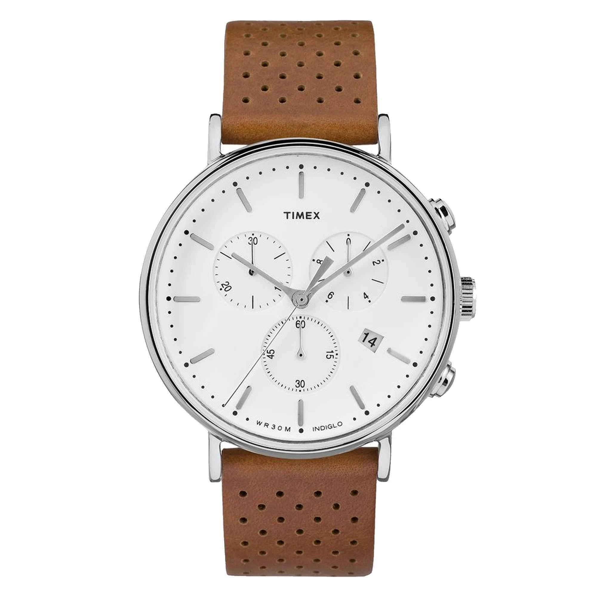 Timex Fairfield Chrono Leather Strap Watch White/Tan