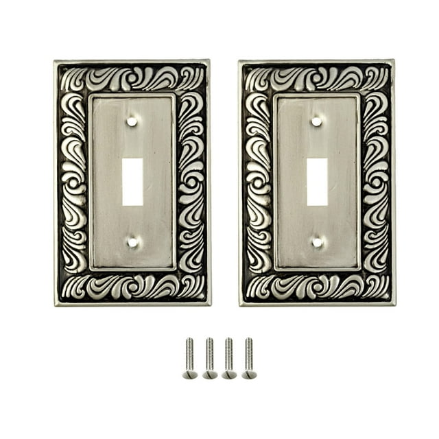 SleekLighting | Wall Plates Decorative Brushed Satin Pewter | Electric Outlet and Switch Covers| Style: 2 Gang Decorator (1 Pack)