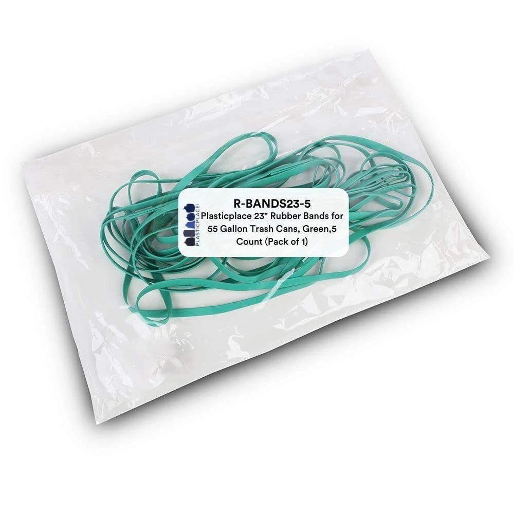 Plasticplace 23" Rubber Bands for 55 Gallon Trash Cans, Green,5 Count