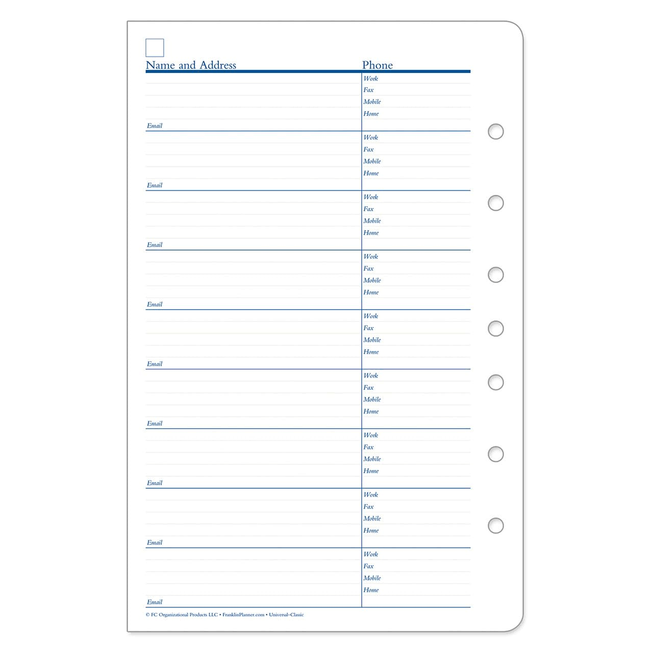 FranklinCovey - Address/Phone Pages - Expansion for Planners (Classic)