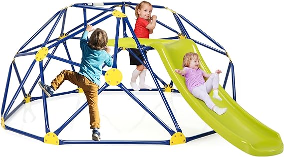 Costzon Climbing Dome with Slide, 2 in 1 Outdoor Jungle Gym Monkey Bar Climbing Toys for Toddlers