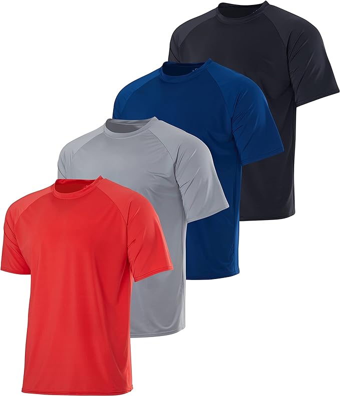 Real Essentials 4 Pack: Mens Short Sleeve Rash Guard Shirt Quick Dry UPF 50+ Sun Protection Swim (Available in Big & Tall)