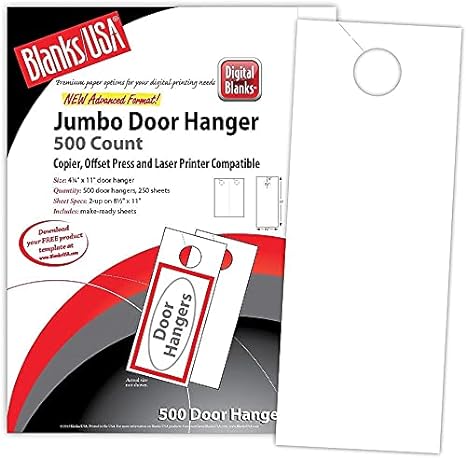 New Blanks/USA 500 Jumbo Door Hanger 250 Sheets 2-up 67 lb. Bristol White NOS