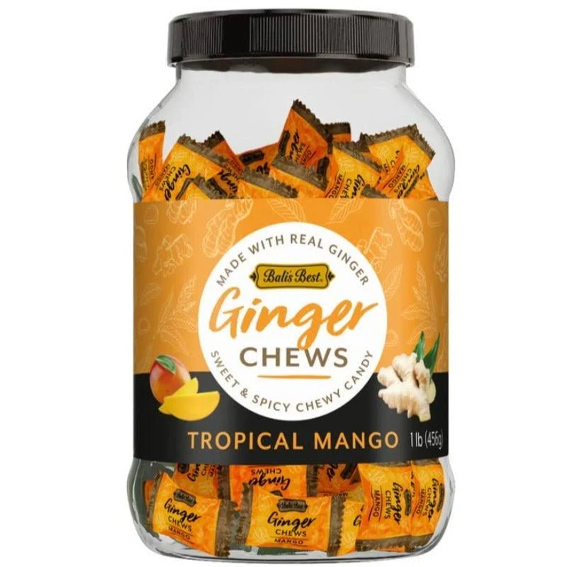 Bali&#039;s Best Ginger Chews - Tropical Mango Flavor (1lb Jar) 100% Real Ginger &amp; Na