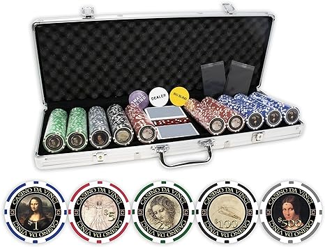 DA VINCI Masterworks Poker Chip Set with 500 Chips with Denominations, 2 Deck...