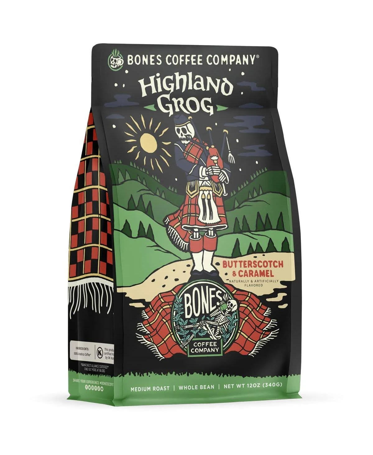 Bones Coffee Co. Coffee, Ground, Medium Roast, Highland Grog - 12 oz