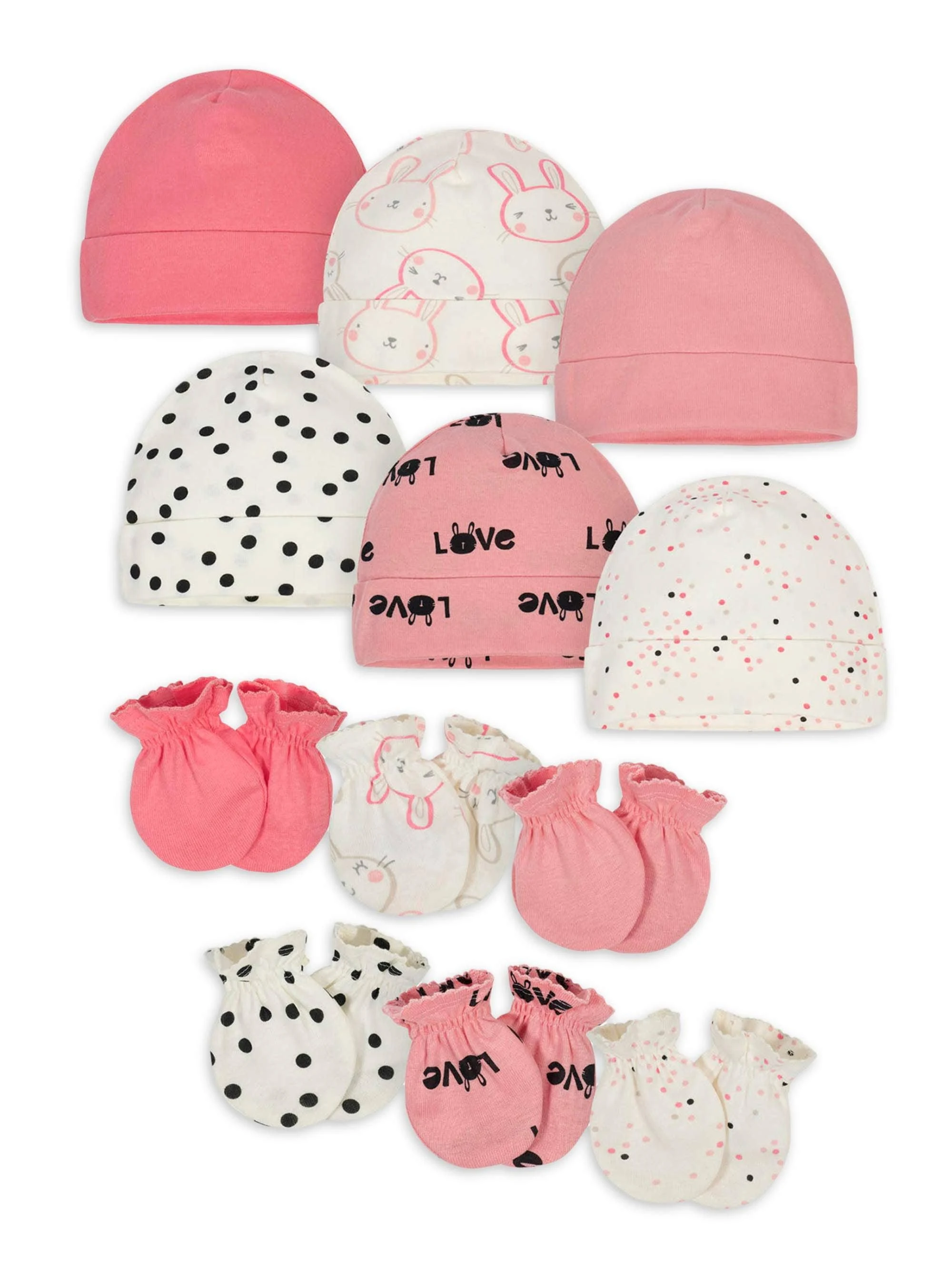 12-Pack Baby Girls Bunny Cap and Mitten Set