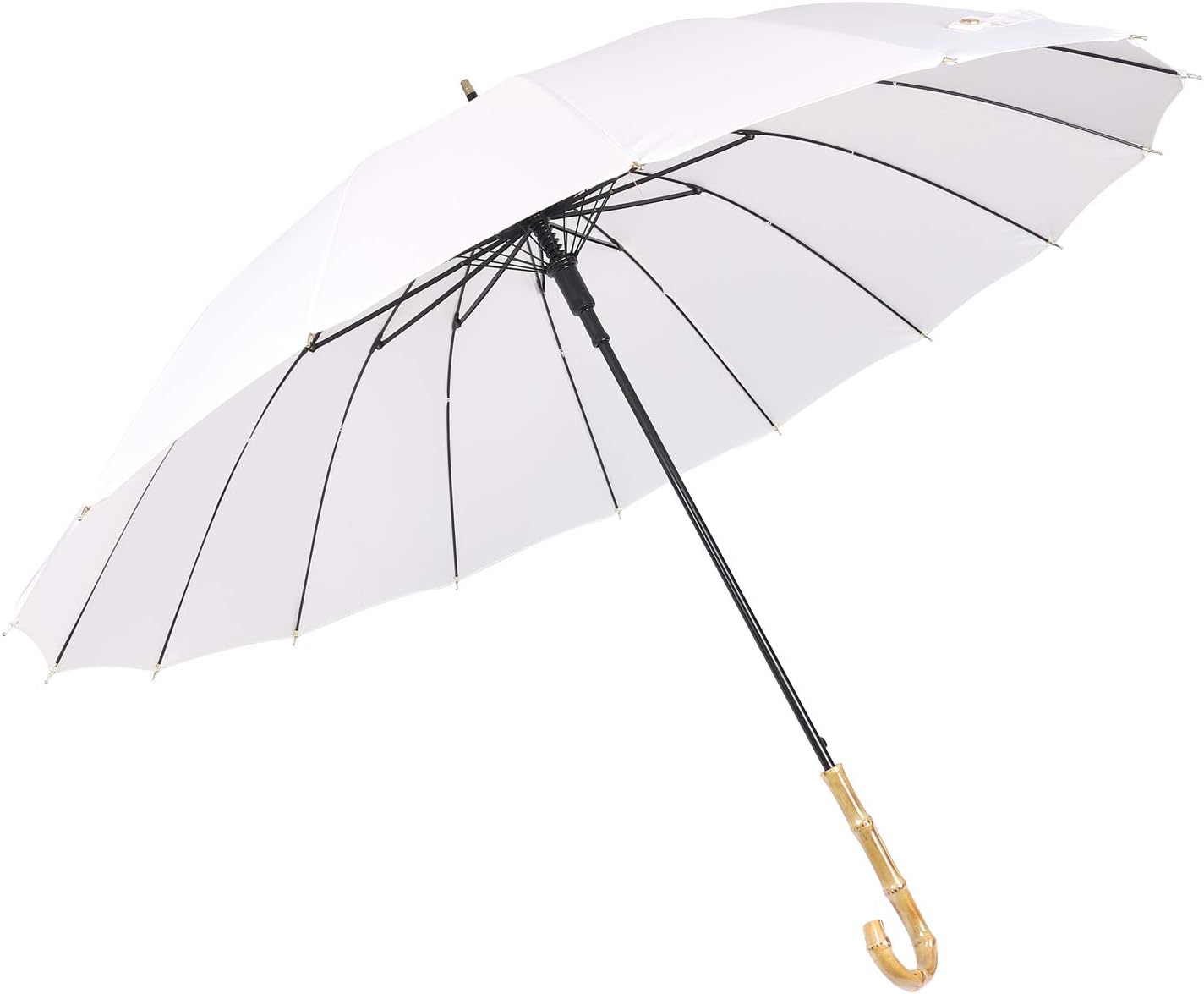 ThreeH Bamboo Stick Umbrella Auto Open Solid Color Fashionable and White 