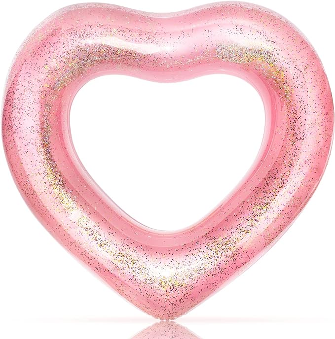 47 "Inflatable Heart Pool Floats, Swim Tubes Rings Rafts, Inflatable Swim Rings, Provide Fun Beach Pool Float Outdoor Rose Gold Glitter Tube Party Supplies Toys for Adults