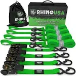 Rhino USA 1 inch x 15' Ratchet Tie-Down Set (4-Pack), Green