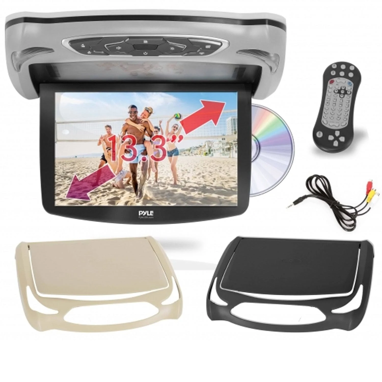 Pyle PLRD146 Flip Down Roof Mounted 13.3 LCD Screen Multimedia DVD CD Player