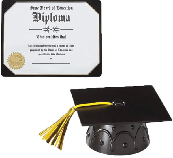 Black Plastic Graduation Cap Cake Topper with Graduation Diploma Layon