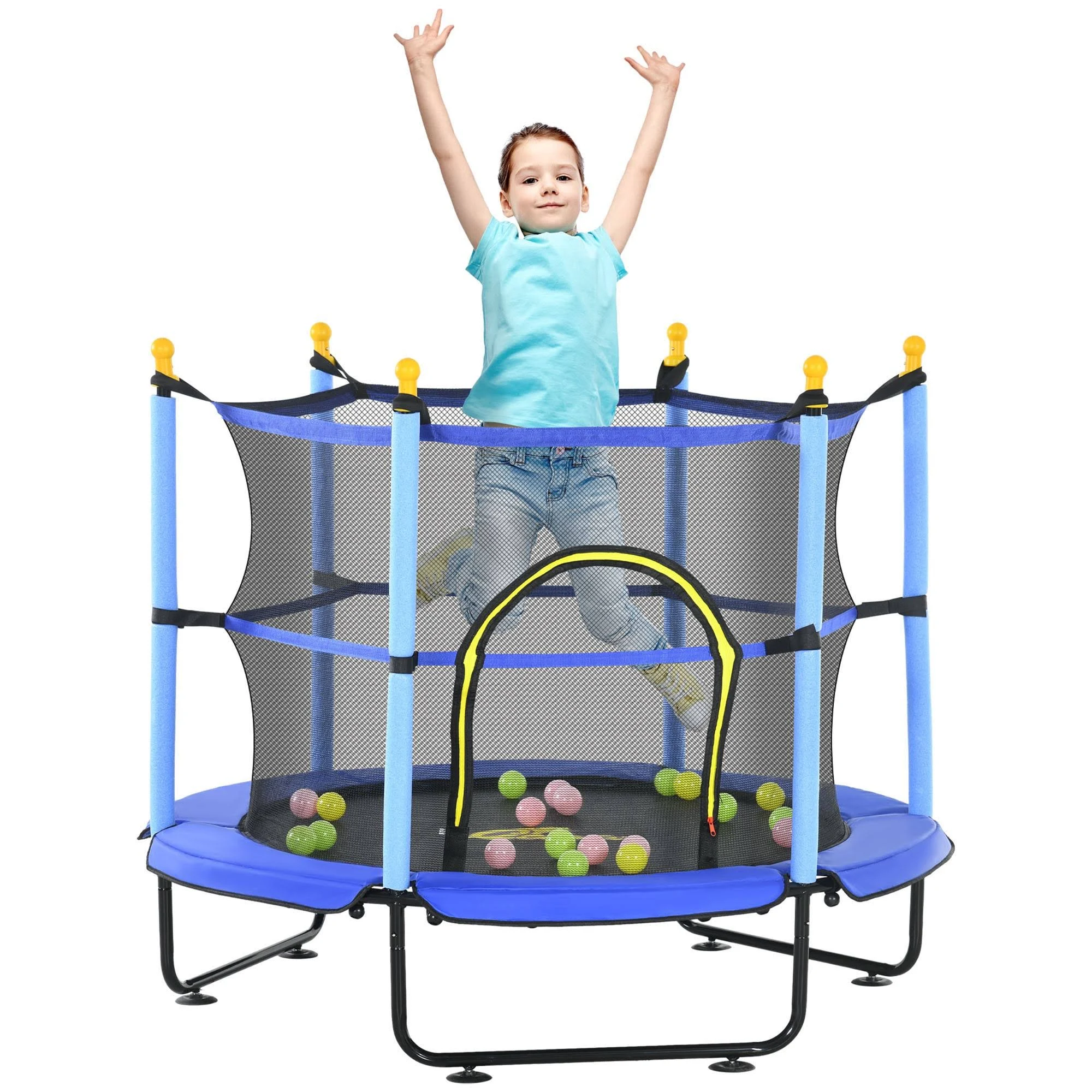 Qaba 4.6' Trampoline for Kids, 55 inch Toddler Trampoline with Safety Enclosure ...