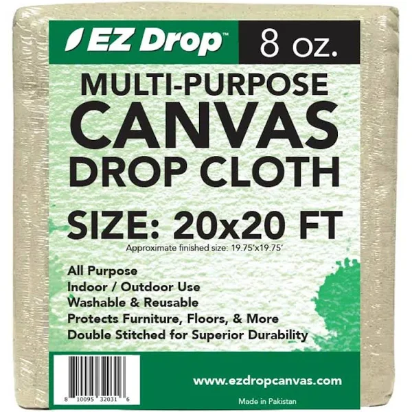 All Purpose Canvas Drop Cloth by EZ Drop - Cotton Duck Dropcloth Tarp for Painting, Construction Debris, Floor & Furniture Protection, Heavy Duty Cover Against Paint, Dust, Dirt (4 ft. x 12 ft.)