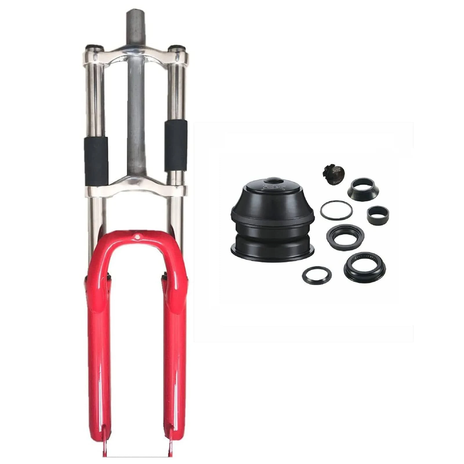 Bike Suspension Fork 26" and 1 1/8" Headset Combo,Disc Brake,Red,Bike Fork/Bicycle Forks