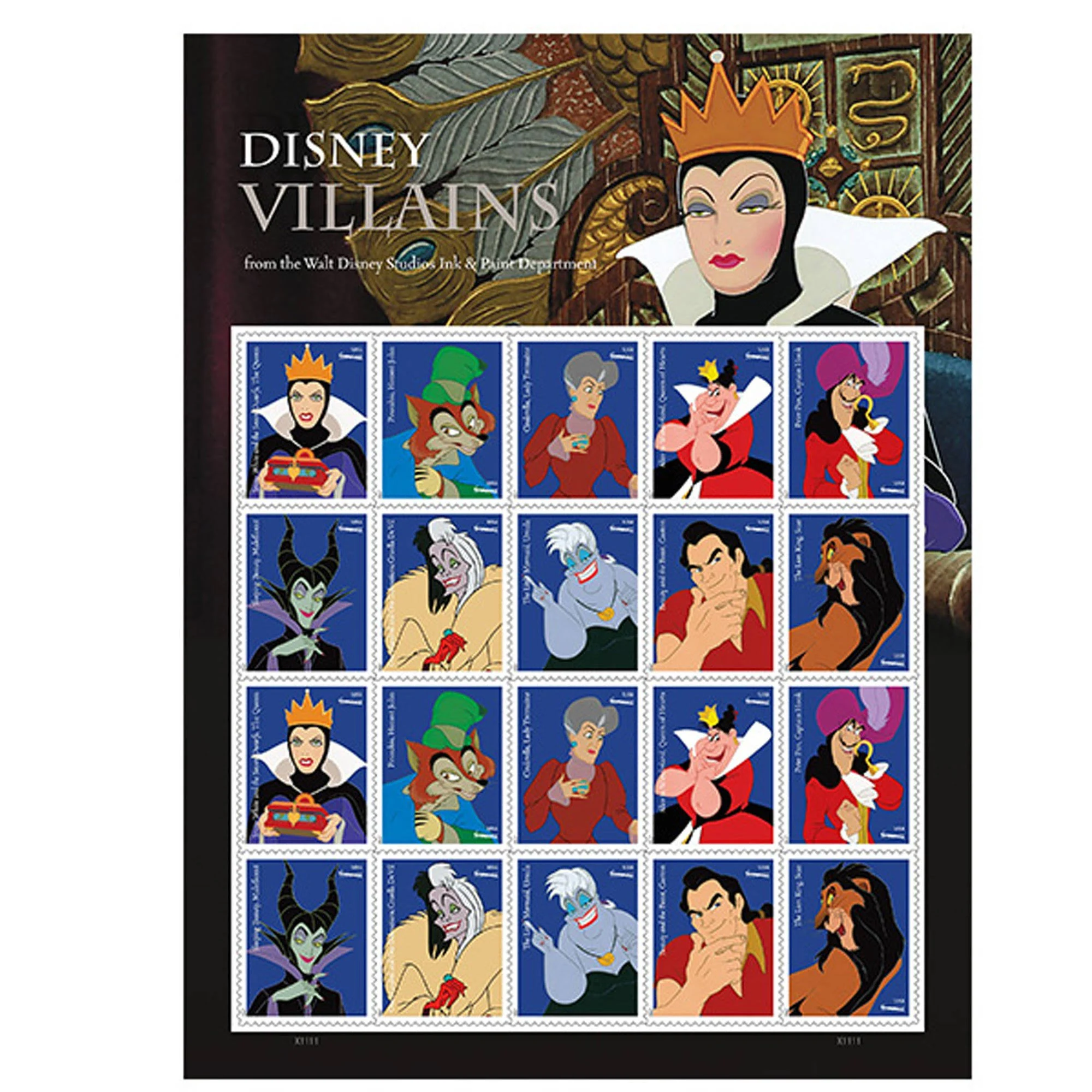 Walt Disney Villains Sheet of 20 Forever First Class Postage Stamps by USPS