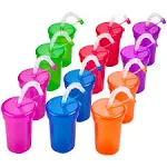 Playbees Neon Sipper Cups - 6 oz. - Colorful, Spill-Proof Cups with Lids and Straws - Ideal for School Events, Themed Parties, and Birthday