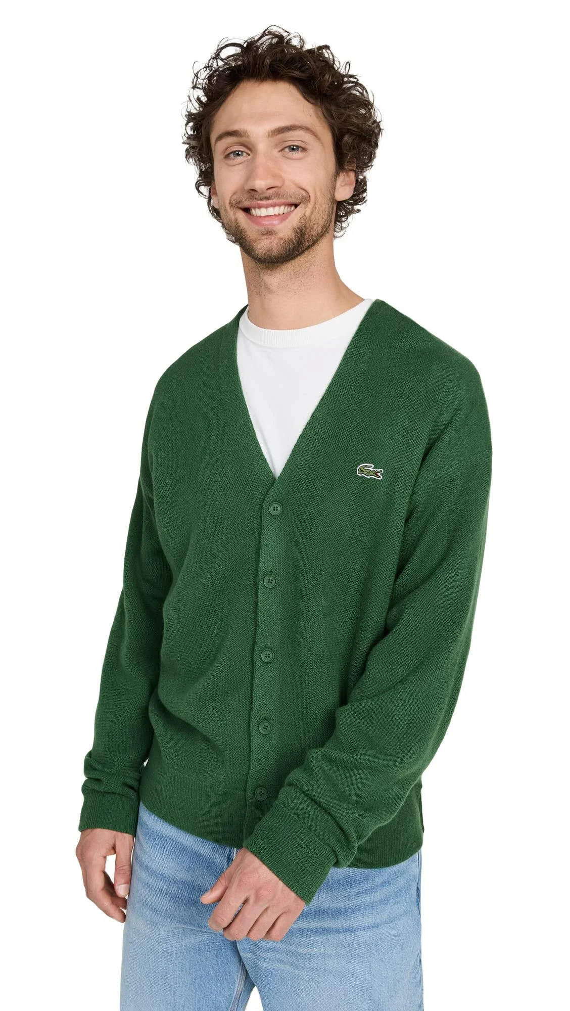 Lacoste Men's Relaxed Fit Tone-on-Tone Buttons Wool Cardigan