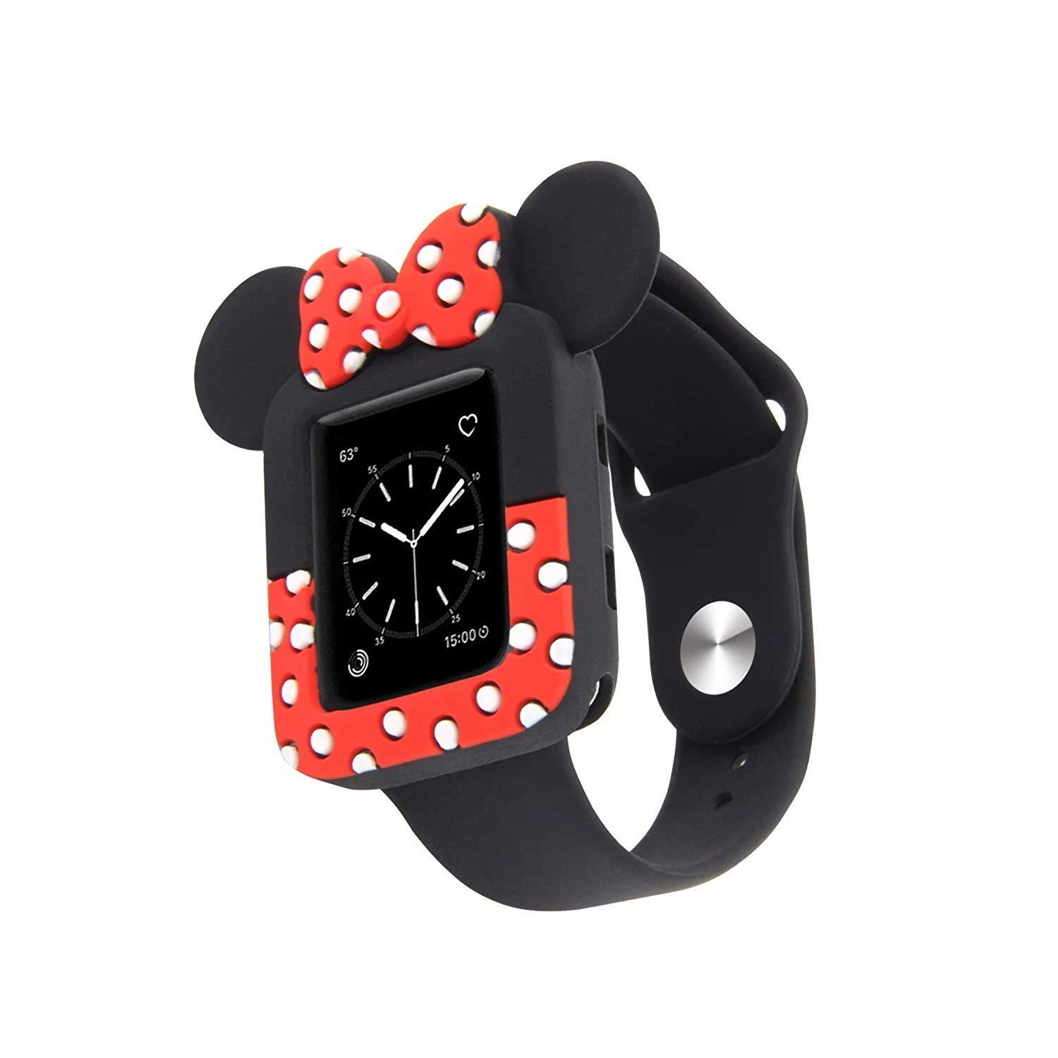 Lovely Cartoon Mouse Ears TPU Protective Cover for I Watch 40mm 44mm, Soft Silicone Protector Bumper Frame Protective Double Color Case for iWatch Series 4 Girls Boys (Black+Red, 40MM)