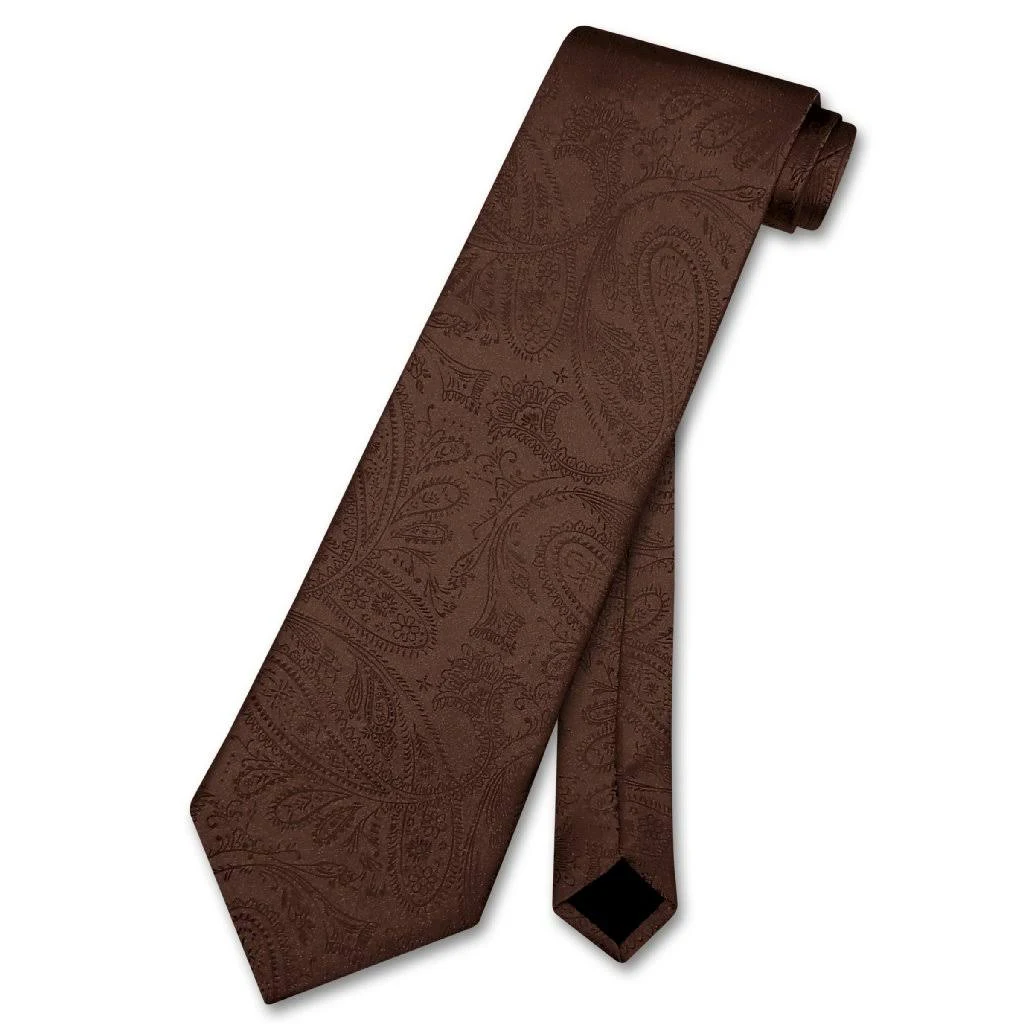 Vesuvio Napoli NeckTie CHOCOLATE BROWN Color Paisley Design Men's Neck Tie