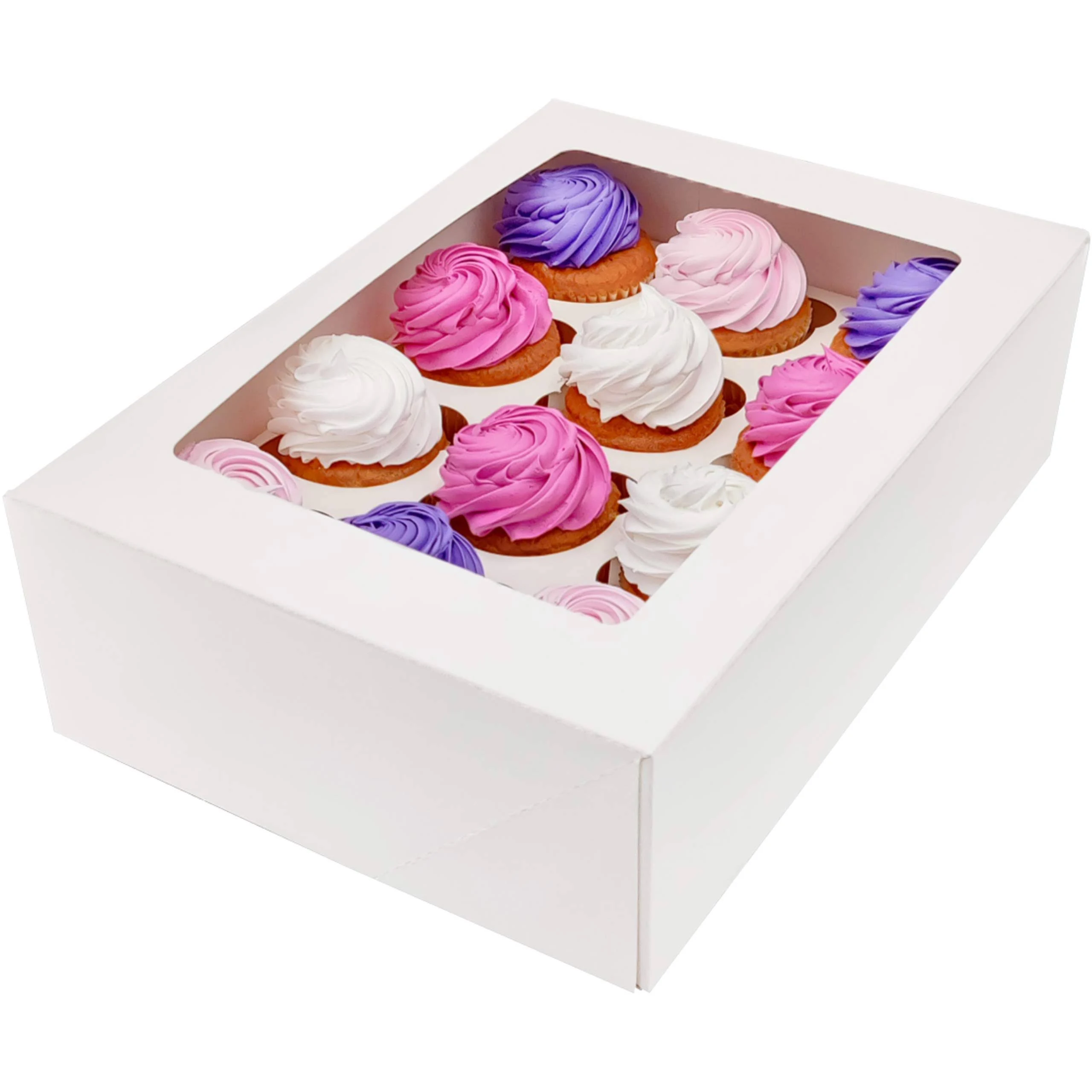 BAKELUV White 12 Cupcake Boxes, Cupcake Containers | 13x9.5x4, 12 Pack | 12 Cupcake Box Bulk, Cupcake Boxes 12 Count Carrier, Option to 14x10x4 Bakery Boxes with Window, ¼ Sheet Cake Box 13x9 Inches