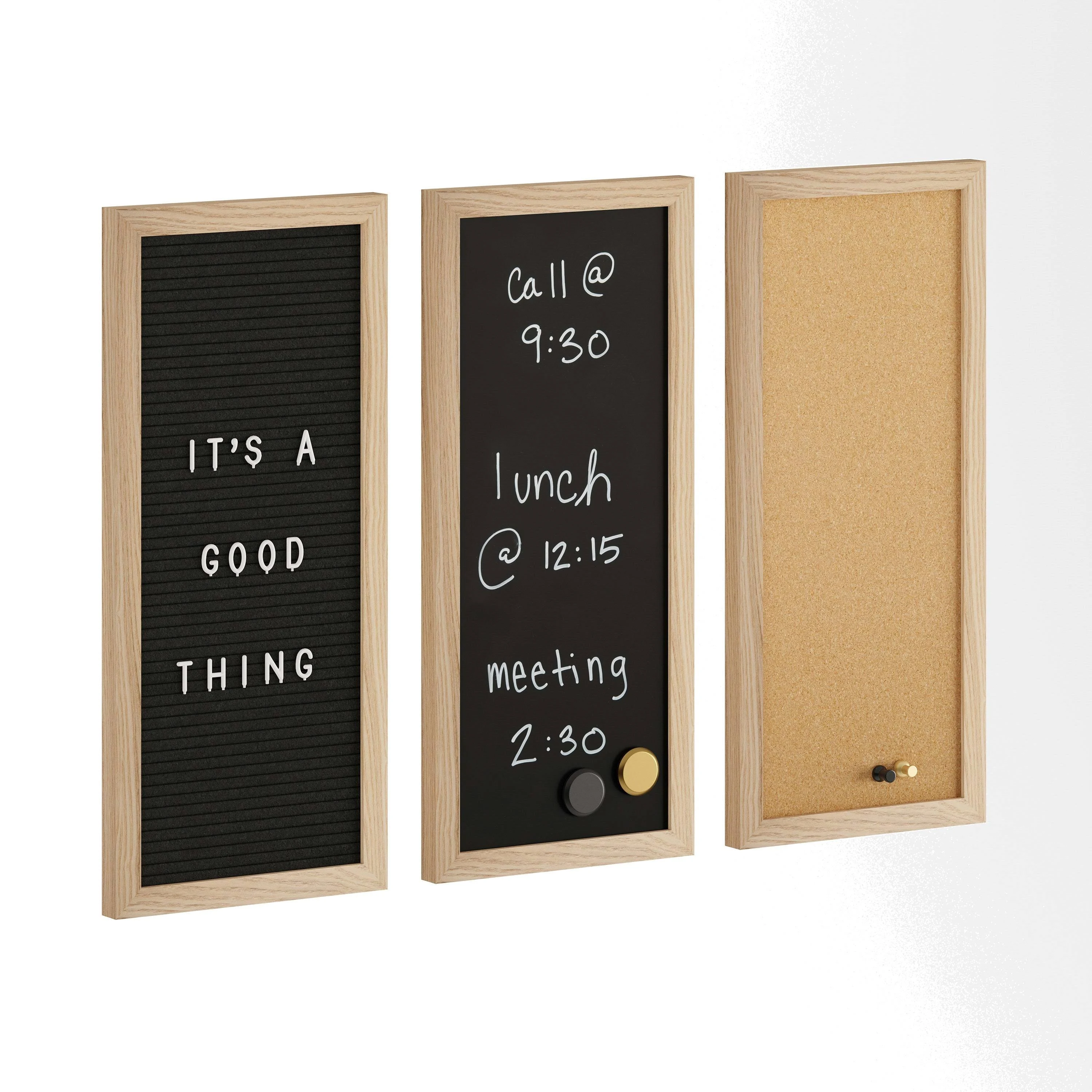 Everette 18in. x 24in. Cork Board, Chlk Board, Lttr Board Set w/Psh Pns, Mgnts, Liqd Chalk, Letters