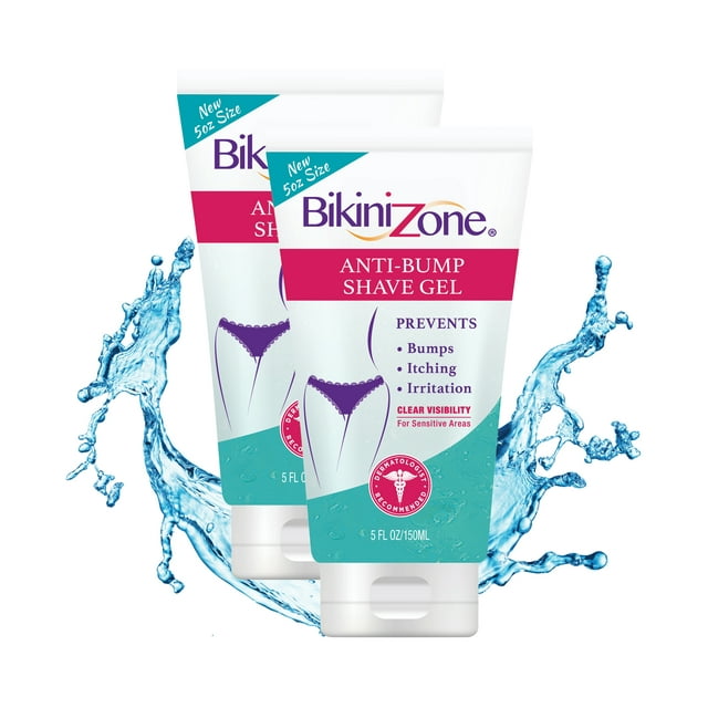 Bikini Zone Anti-Bumps Shave Gel - Close Shave w/No Bumps, Irritation, or Ingrown Hairs - Dermatologist Recommended - Clear Full Body Shaving Cream﻿ (5 oz, Pack of 2)