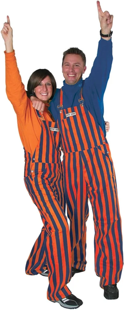 Navy Blue & Orange Adult Striped Game Day Overalls for Men and Women - Sporting Event and Tailgating Attire