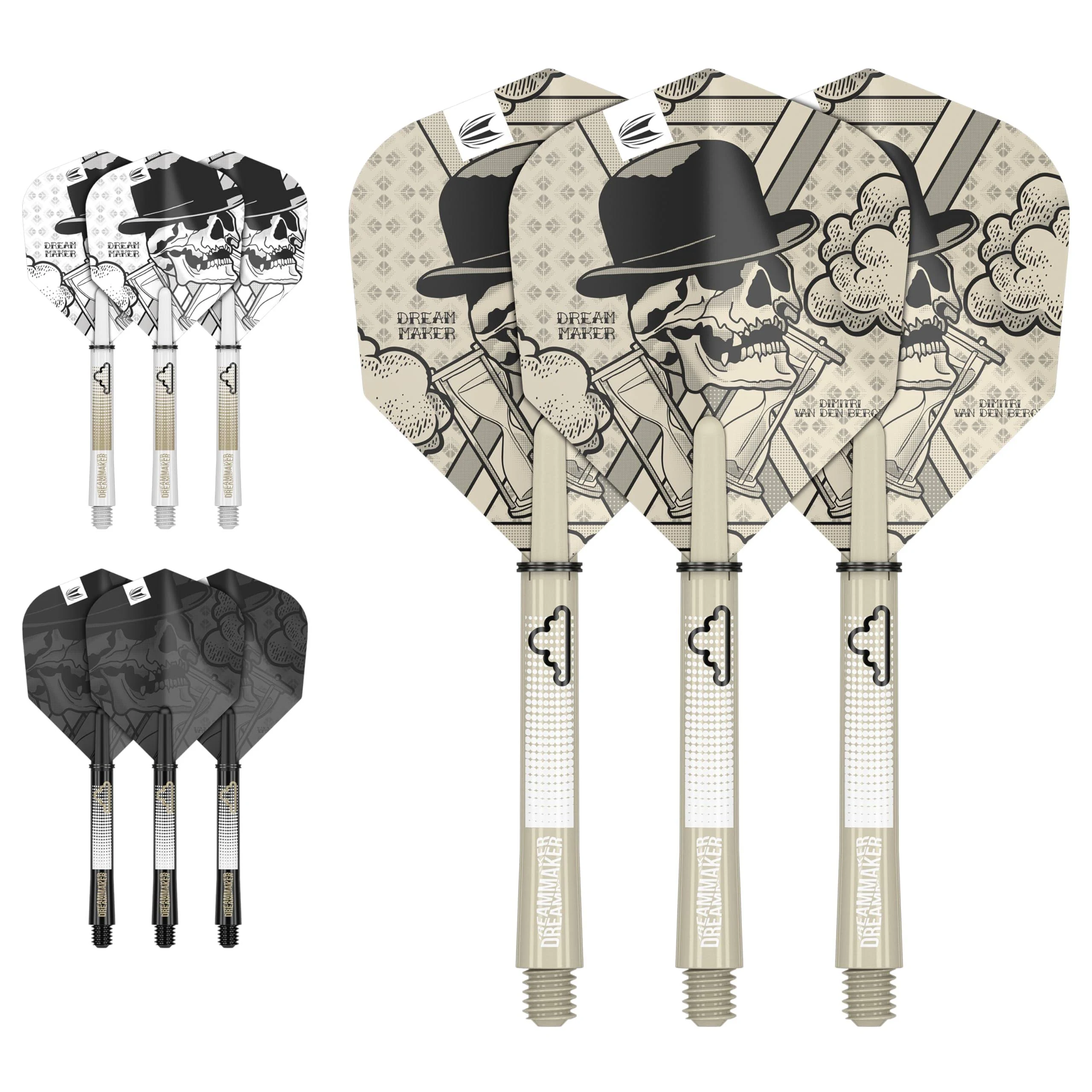 Target Darts Dimitri Van Den Bergh Ink Design No.6 Dart Flights & Medium (48mm) Shafts Stems - 9 Flights and 9 Shafts in Total