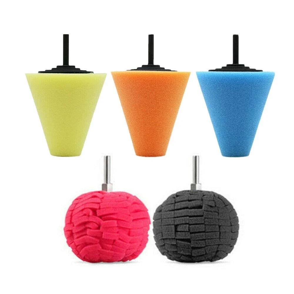 5Pc Burnishing Sponge Polishing Cone Ball Buffing Car Wheel Hub Waxing Foam