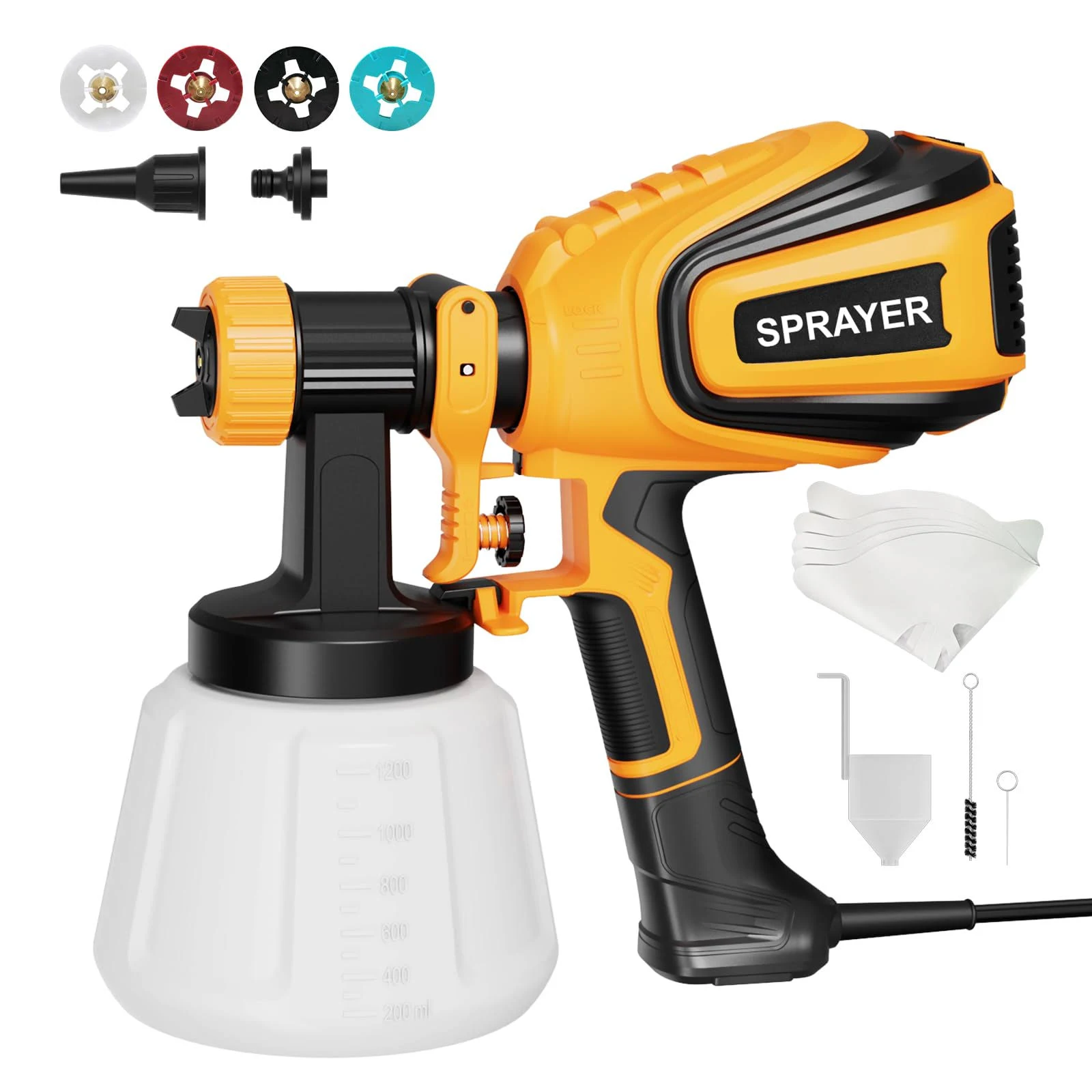 VONFORN Paint Sprayer, 700W HVLP Spray Gun with Cleaning & Blowing Joints, 4 Nozzles and 3 Patterns, Easy to Clean, for Furniture, Cabinets, Fence,