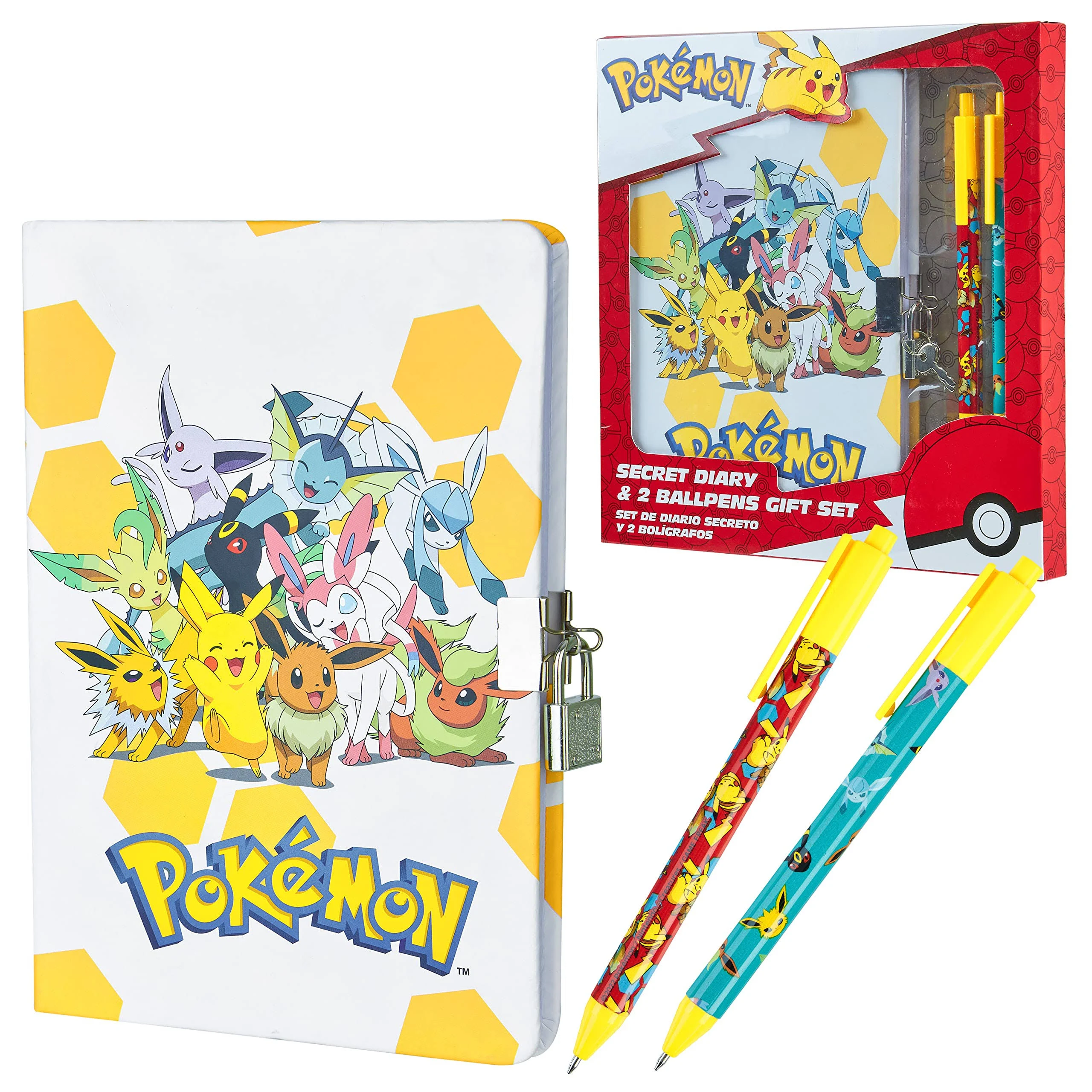 Pokemon Stationery Supplies Set - Kids Diary with Lock, Notebook, Pencil Case, Pens - Gifts for Boys (Notebook/Pen Set)