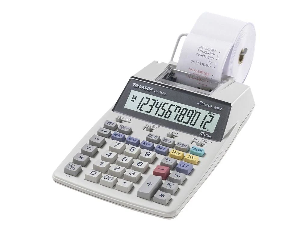 Sharp EL-1750V - Printing Calculator - LCD - 12 Digits - Battery, AC Adapter