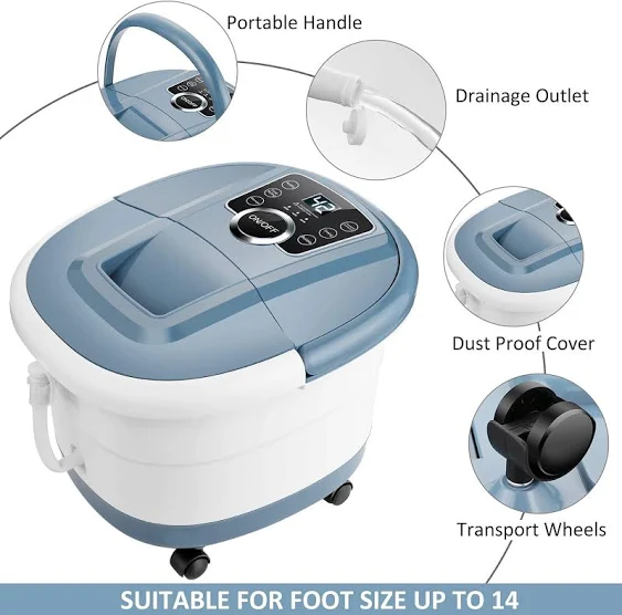 Ovitus Foot Bath Spa Massager w/Heat,16 Motorized Shiatsu Roller,Frequ