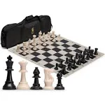 Yellow Mountain Imports Regulation Tournament Roll-Up Staunton Chess Game Set (19.75-Inch) with Travel Bag, 2 Extra Queens, and Weighted Chessmen - Black