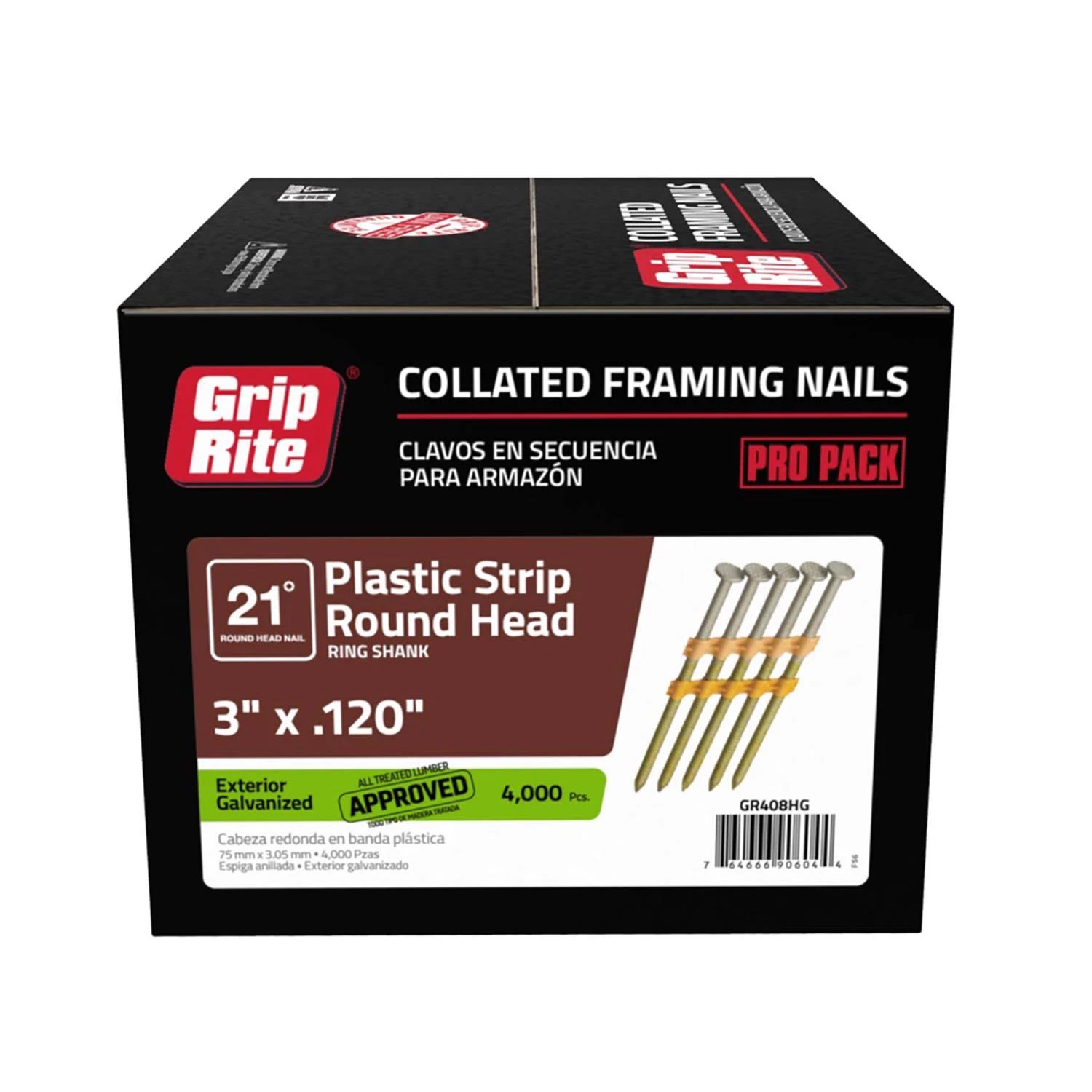 Grip-Rite GR408HG Plastic Strip Framing Nails, Hot Galvanized