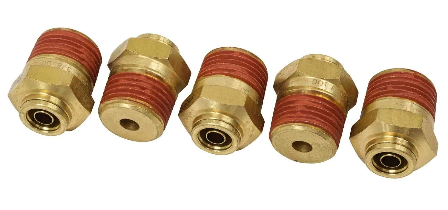 DOT Male Connector Brass Push-Lock Air Brake Fitting 1/2&#034; Tube ODx3/8&#034; NPT -5pcs