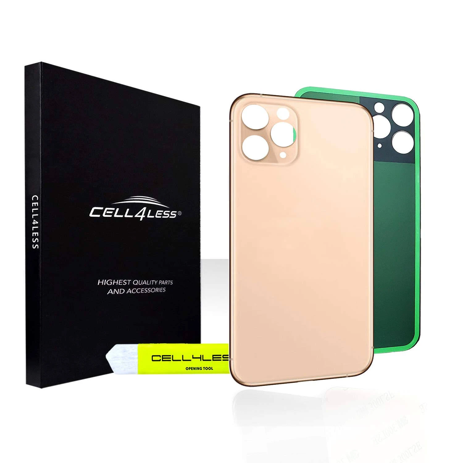 Cell4less Back Glass Replacement Kit for The iPhone 11 Pro Max ~ Rear Back Glass w/Removal Tool NO LOGO (Silver)