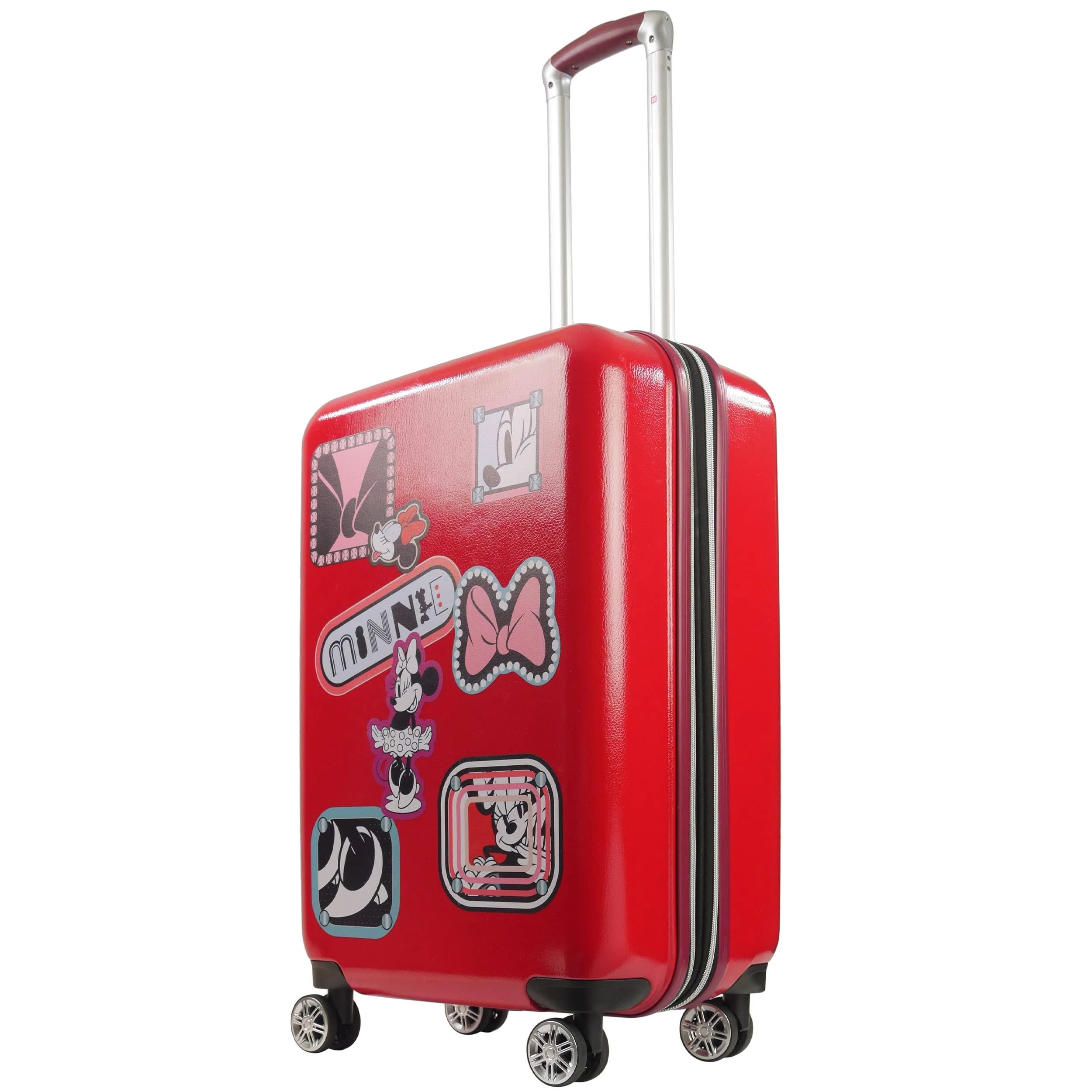 FUL Disney Minnie Mouse Patchwork 25 Inch Rolling Luggage, Hardshell Suitcase with Wheels, Red (FCFL0143-600)