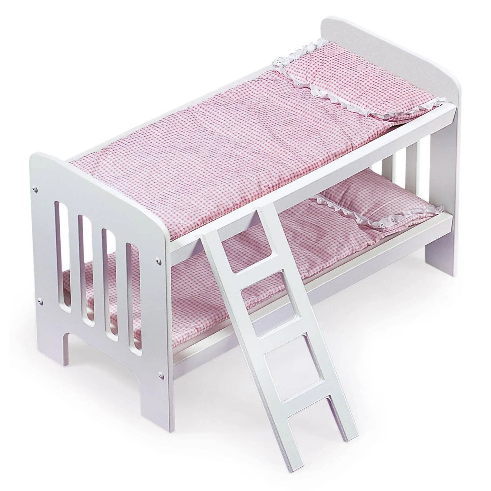 Badger Basket Chevron Doll Bunk Bed with Bedding and Ladder - White/Pink