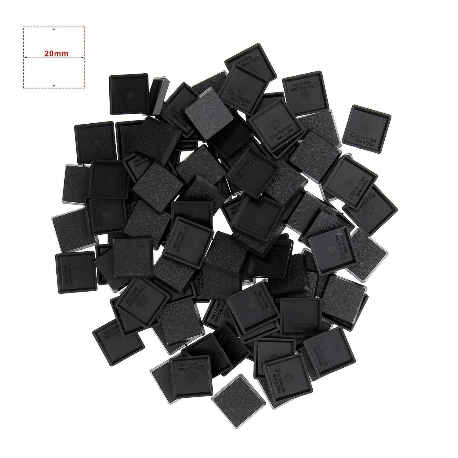 100PCS 20mm Square Black Miniature Model Bases for Tabletop or Miniature Wargames (20mm(0.78inch), 100PCS)