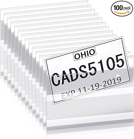 100 Pieces License Plate Bags License Plate Holder Temporary Tag Car License Plate Protectors Dealer Plates Tag License Plate Cover Plastic Bags with Adhesive for Auto Car, 8 Mil, 11.8 x 7.5 Inches