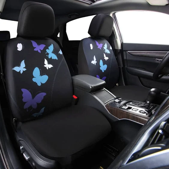 CAR Pass Butterfly Seat Covers Full Set, Blue Car Seat Covers for Women Cute Girls,Airbag Compatible,Universal Fit for SUV,Sedans,Cars,Vans(Black and Blue)