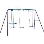 Outsunny Metal Swing Set with Glider, Two Swing Seats and Adjustable Height, Outdoor Heavy Duty A-Frame Suitable for Playground, Backyard, Purple