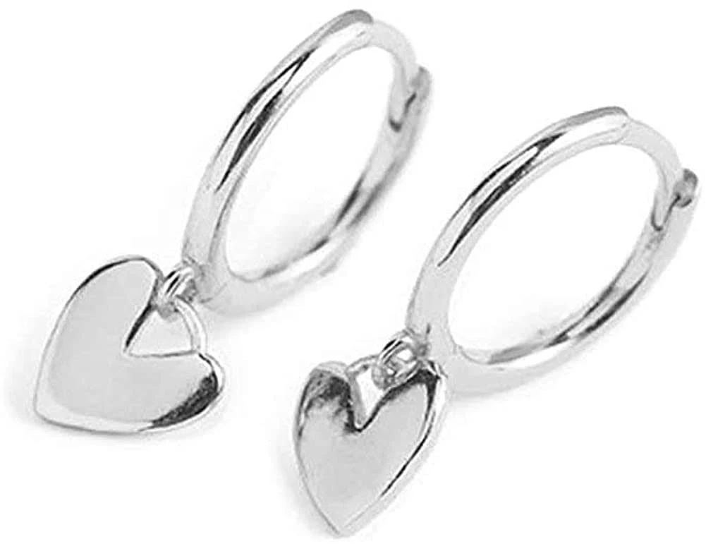 Cute Heart Love Dangle Drop Cartilage Small Huggie Hoop Earrings for Women Girls Minimalist S925 Sterling Silver Dangling Cuff Sleeper Hoops Dainty H