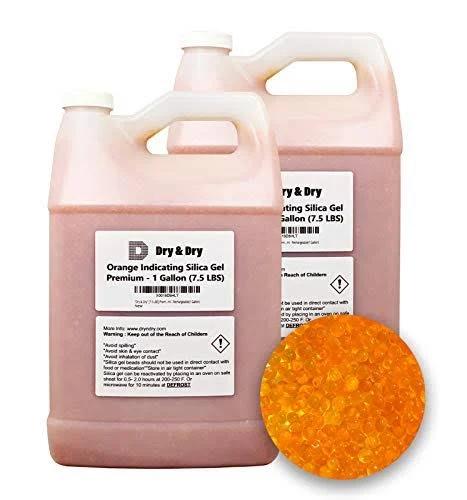 "Dry & Dry" [15 LBS] Premium Orange Indicating Silica Gel Desiccant Beads(Industry Standard 3-5 mm) - Rechargeable(2 Gallon)