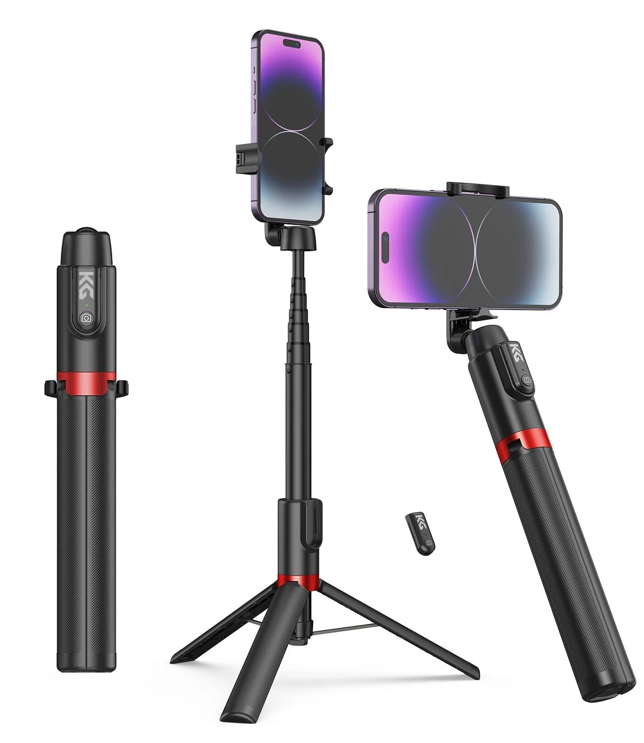 Tripod for iPhone, 51" Phone Tripod Stand for iPhone and Android, Portable Cell Phone Selfie Stick with Remote for Video Recording, Vlogging and Content Creation, Black & Red