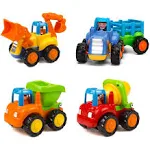 Yiosion Push and Go Friction Powered Cars Construction Vehicles Toy Set Tractor Bulldozer Mixer Truck Dumper for 1 2 3 Year Old Baby Toddlers Boys Gift