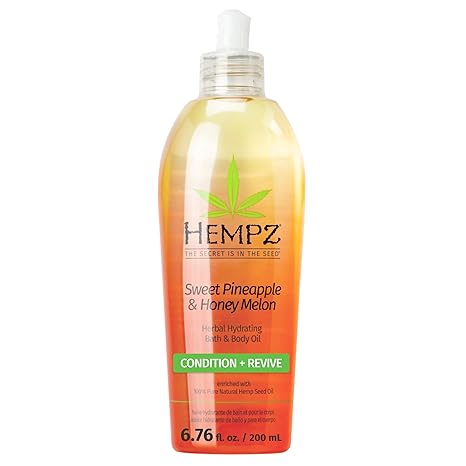 Hempz Hydrating Bath and Body Oil for Women, Sweet Pineapple & Honey Melon - Conditioning Body Moisturizer with Natural Hemp Seed Oil - Premium Body Oils, 6.76 fl. oz