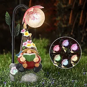 Garden Gnomes Statue Decor, with Colorful Gradient Solar LED Lights Decoration